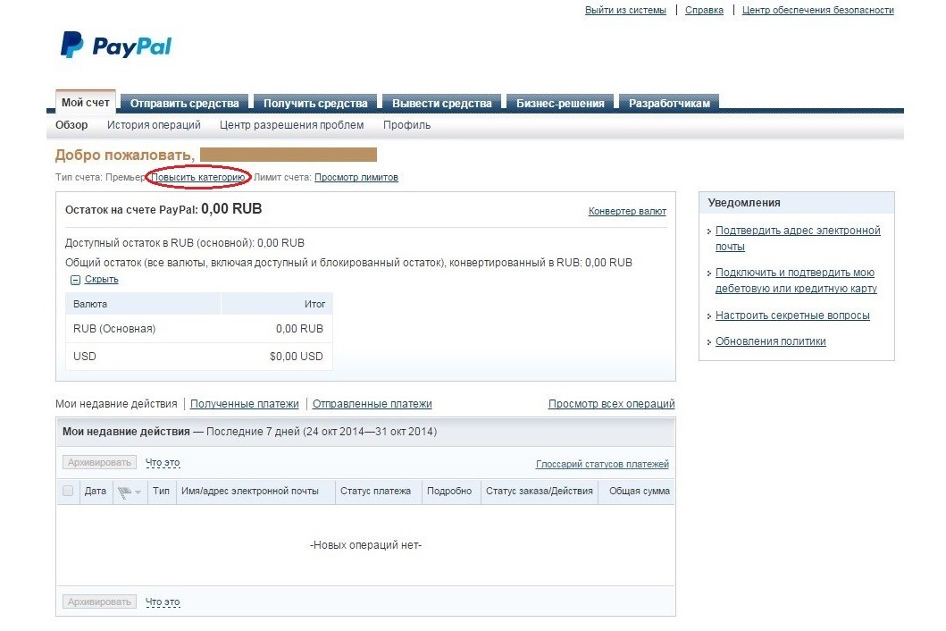 paypal категории счета
